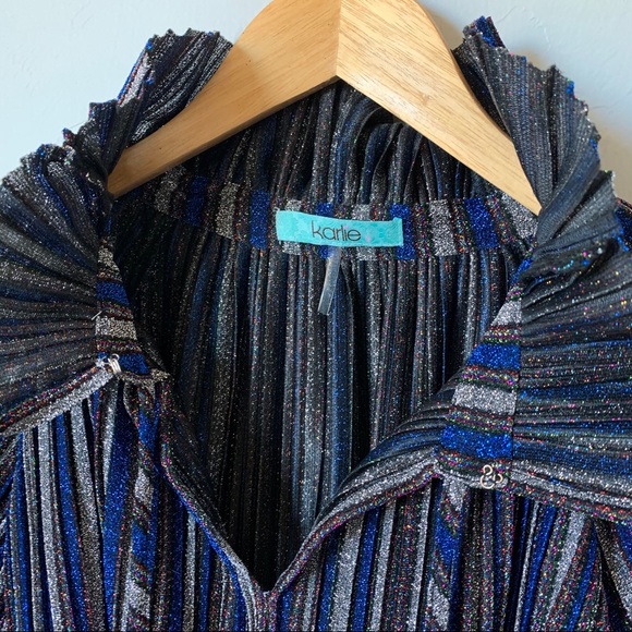 Karlie Metallic Blue/Silver/Multi Party Blouse - Picture 5 of 12